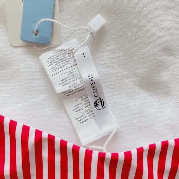 Cupshe bikini bottom high cut women's large Red & white stripe low rise NWT - Picture 12 of 14